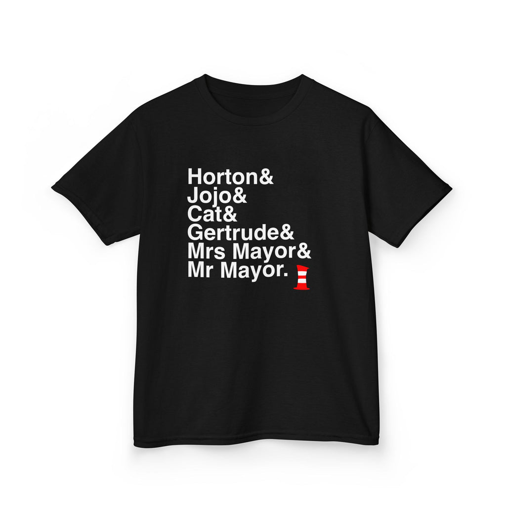 KIDS Seussical T-Shirt - Cat in the Hat, Horton Names List Tee | Dr. Seuss Broadway Musical Gift, Thinker Fan