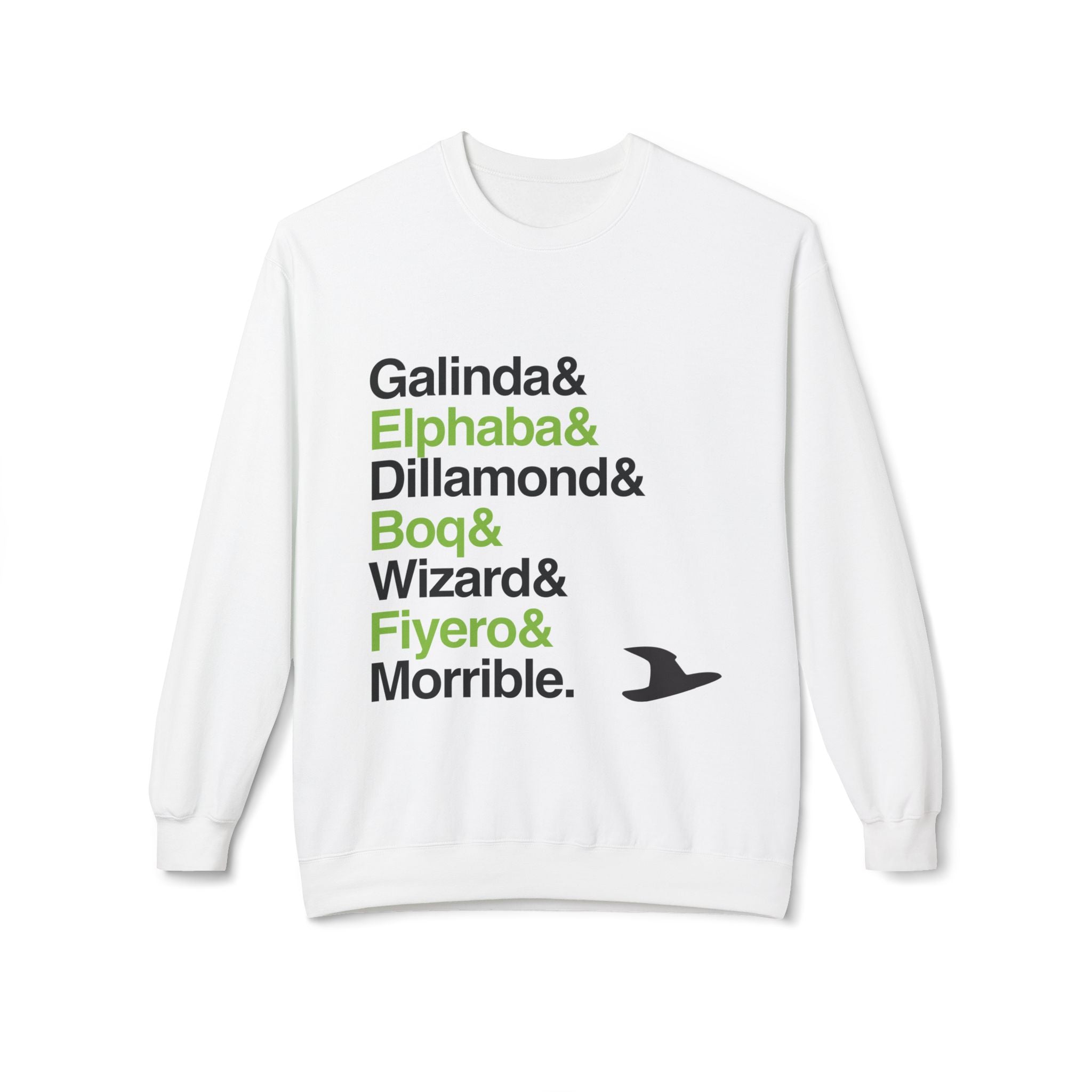 Wicked Crewneck Sweatshirt - Elphaba, Glinda, Defying Gravity Names List | Fleece Broadway Musical Gift (Unisex)