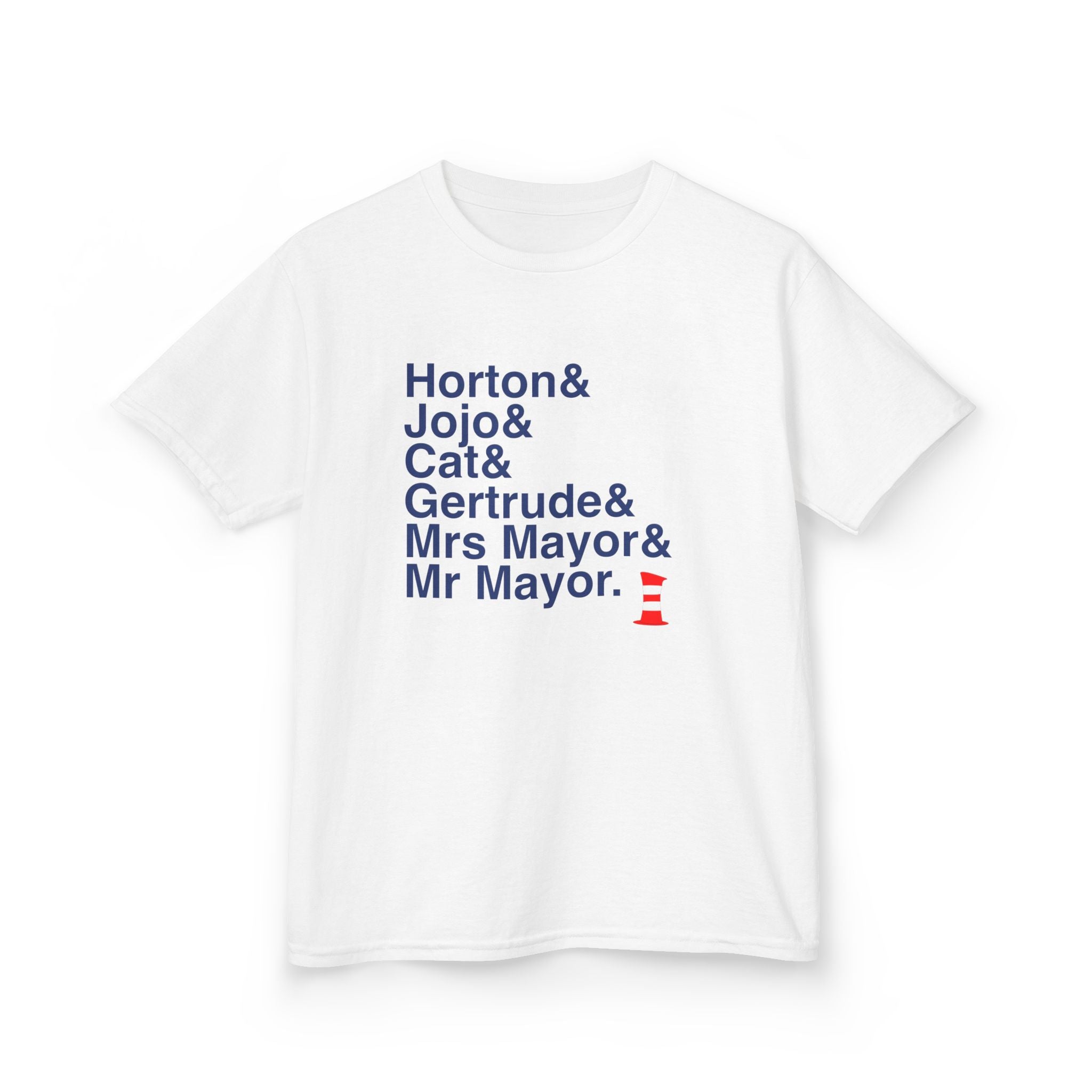 KIDS Seussical T-Shirt - Cat in the Hat, Horton Names List Tee | Dr. Seuss Broadway Musical Gift, Thinker Fan