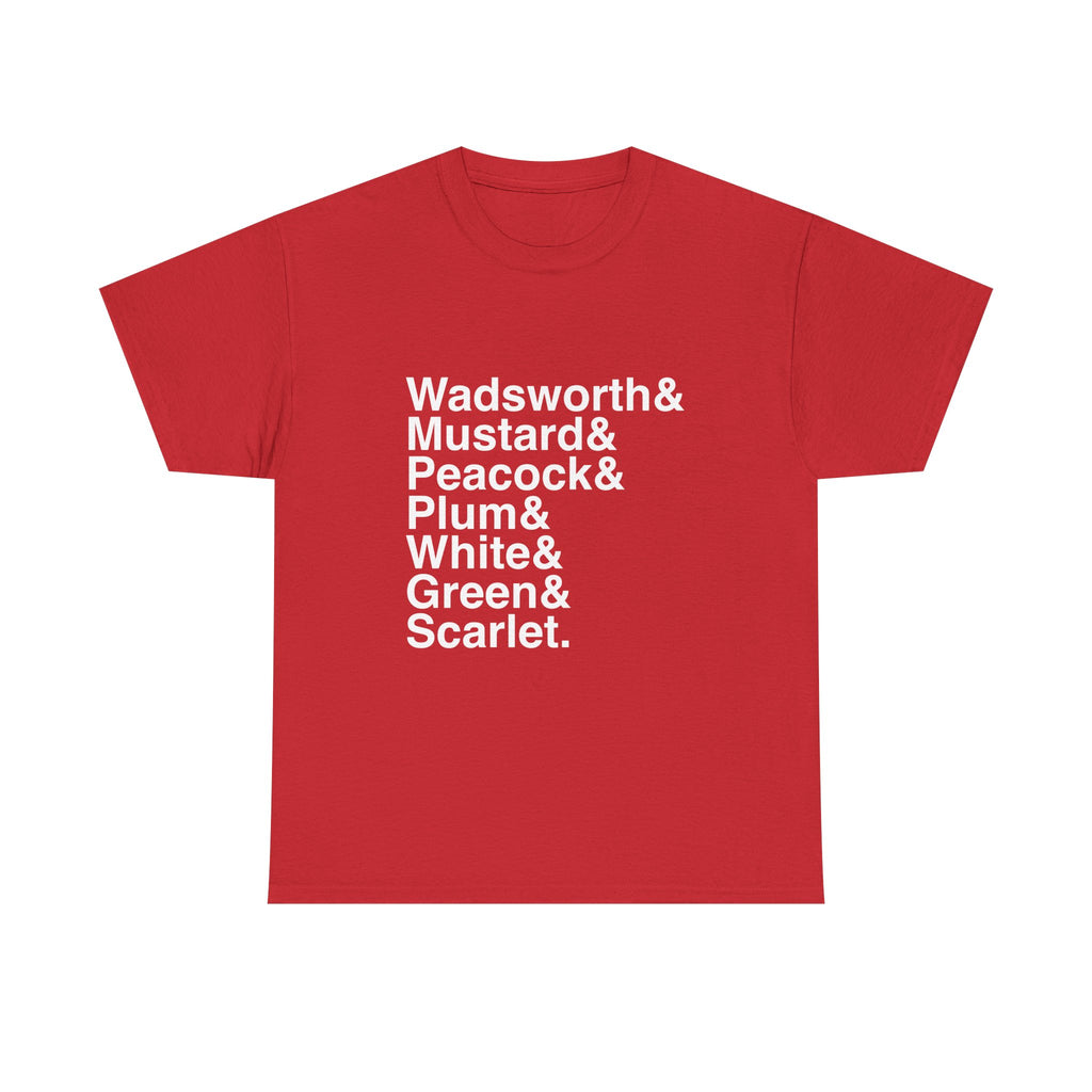 Clue T-Shirt - Colonel Mustard, Miss Scarlett, Mrs. Peacock Names List Tee | Murder Mystery Play Gift, Theatre Fan