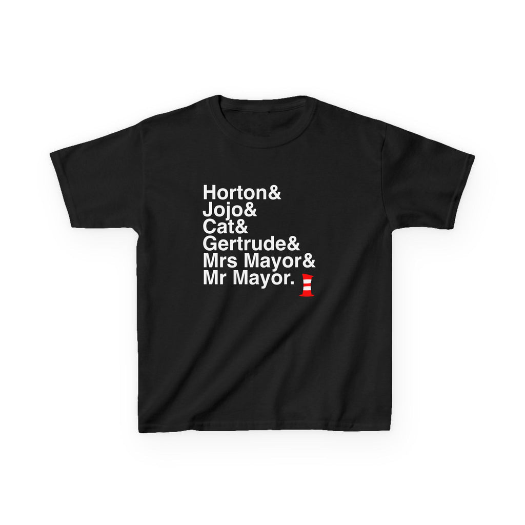 KIDS Seussical T-Shirt - Cat in the Hat, Horton Names List Tee | Dr. Seuss Broadway Musical Gift, Thinker Fan