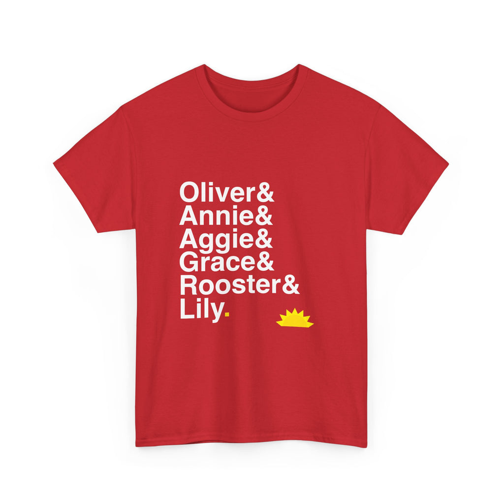 Annie Broadway Musical T-Shirt with names list design, featuring Annie and Daddy Warbucks.