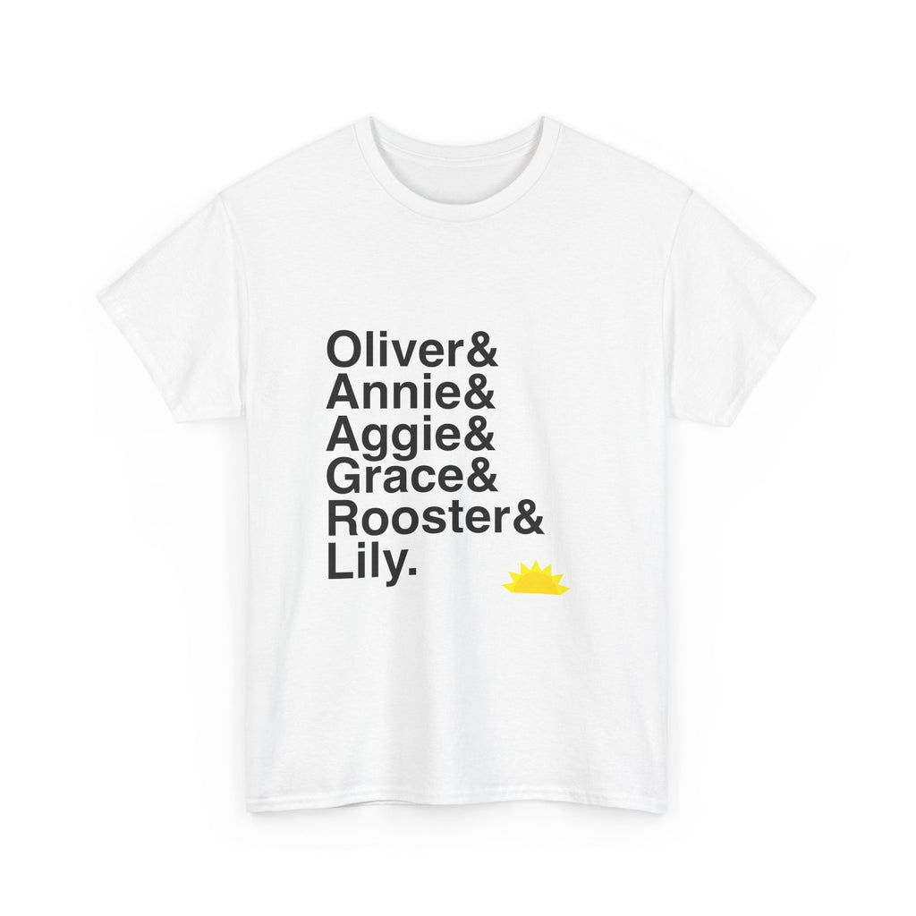 Annie Broadway Musical T-Shirt with names list design, featuring Annie and Daddy Warbucks.