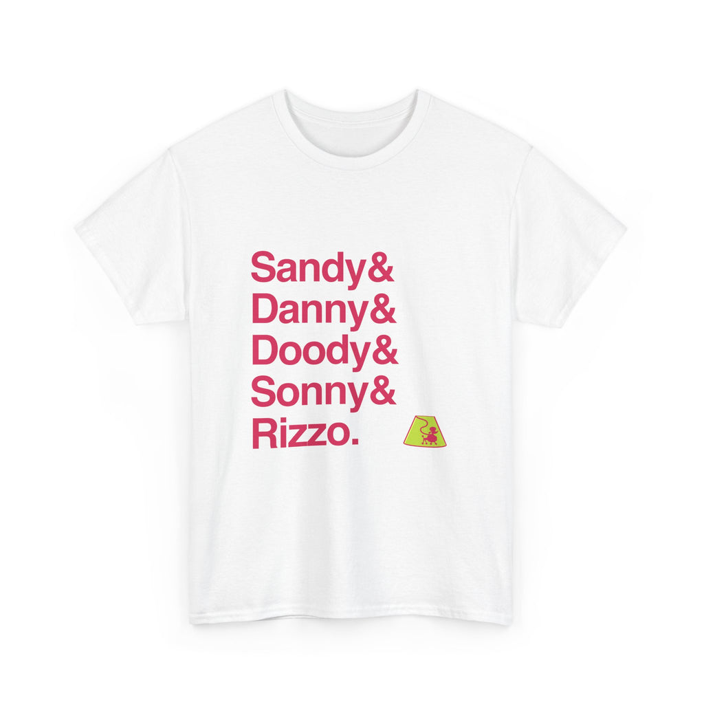 Grease T-Shirt - Danny Zuko, Sandy Names List Tee | Summer Nights Broadway Musical Gift, 50s Nostalgia Fan