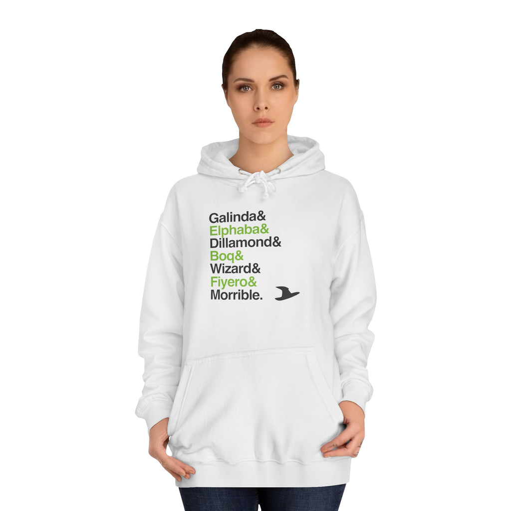 Wicked Broadway Hoodie & T-Shirt - Elphaba, Glinda Names List Apparel | Defying Gravity Musical Gift (Unisex)