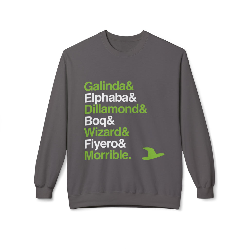 Wicked Crewneck Sweatshirt - Elphaba, Glinda, Defying Gravity Names List | Fleece Broadway Musical Gift (Unisex)