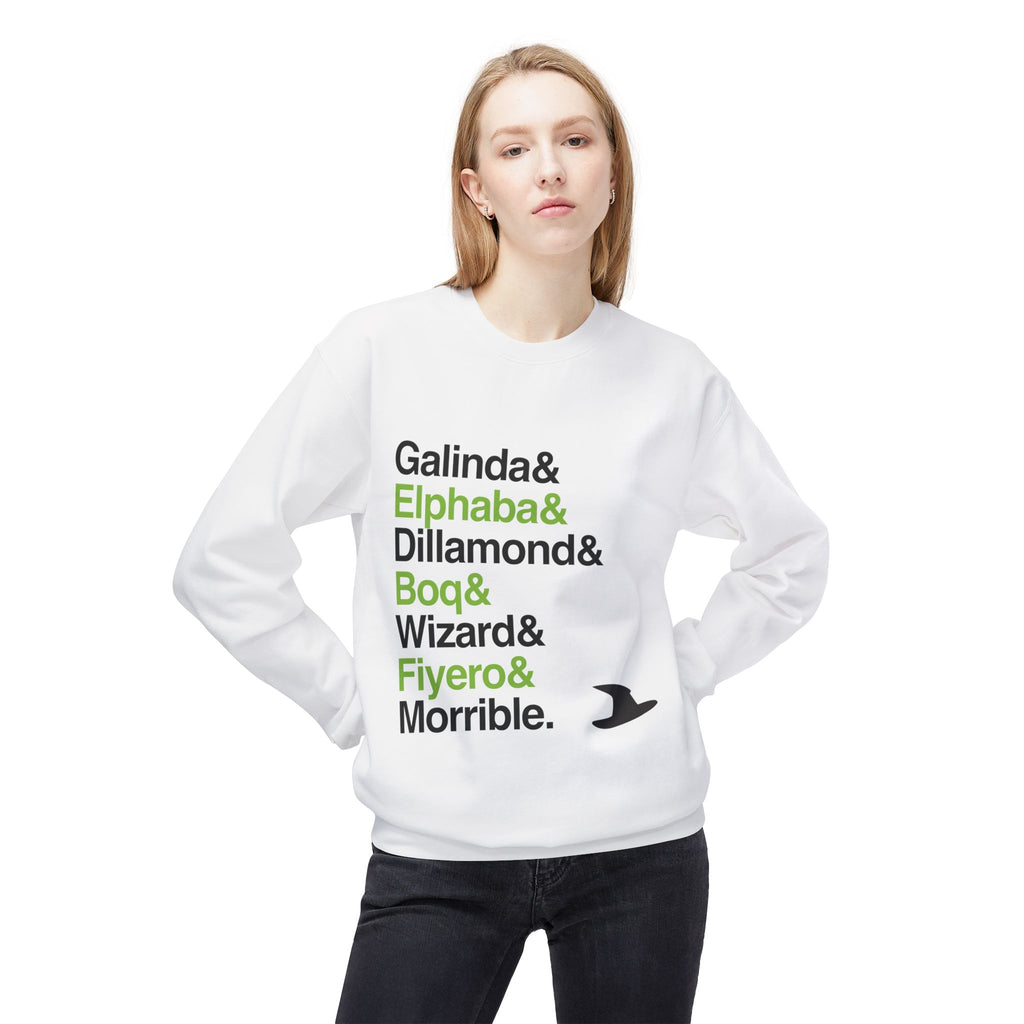 Wicked Crewneck Sweatshirt - Elphaba, Glinda, Defying Gravity Names List | Fleece Broadway Musical Gift (Unisex)