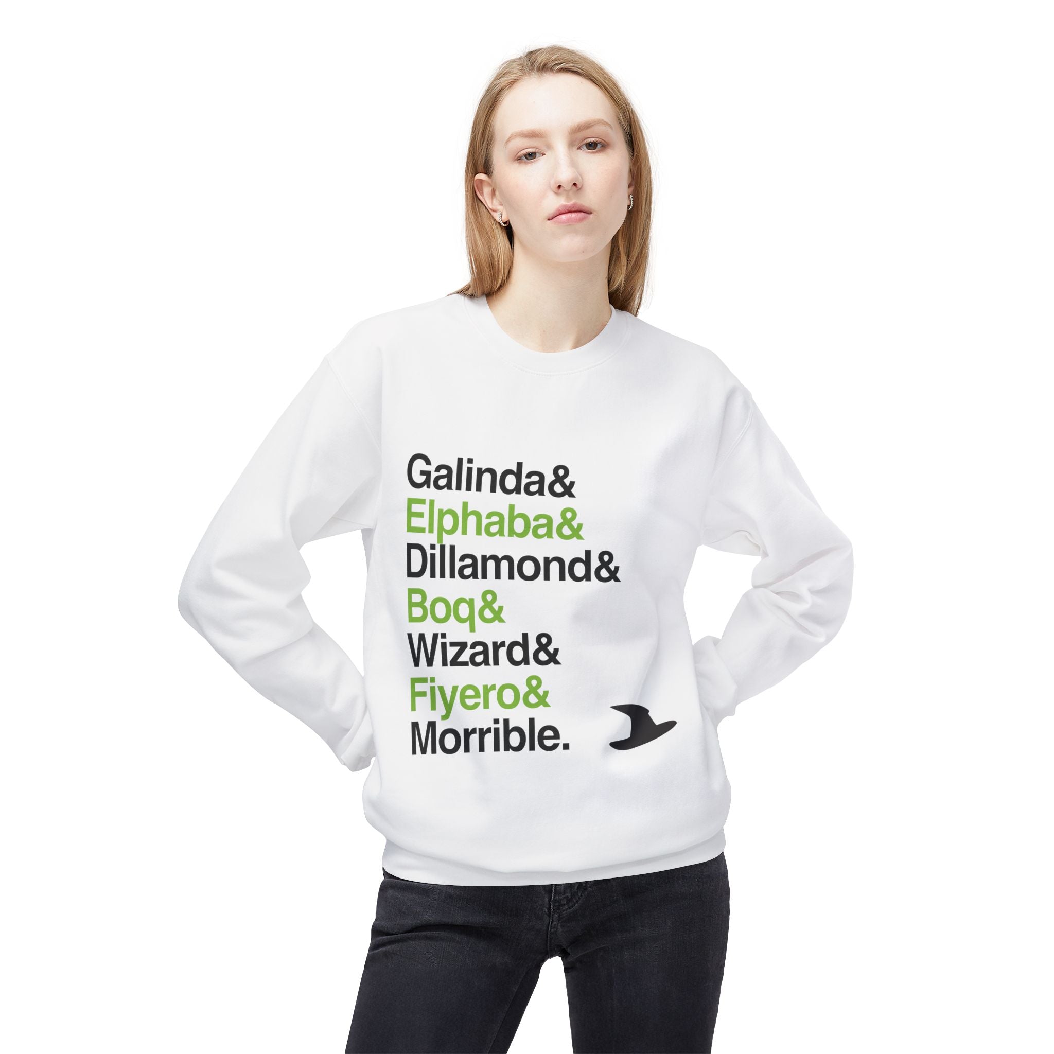 Wicked Crewneck Sweatshirt - Elphaba, Glinda, Defying Gravity Names List | Fleece Broadway Musical Gift (Unisex)
