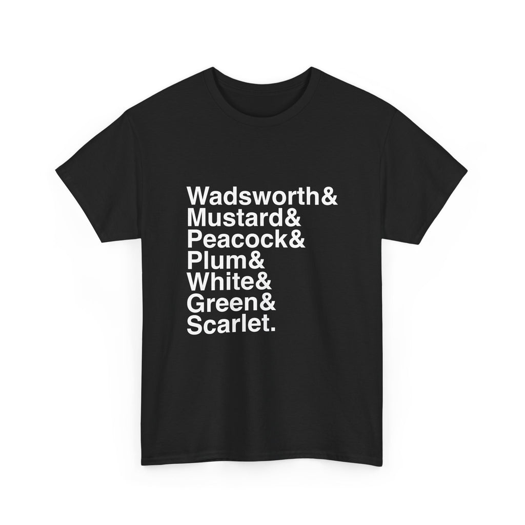 Clue T-Shirt - Colonel Mustard, Miss Scarlett, Mrs. Peacock Names List Tee | Murder Mystery Play Gift, Theatre Fan